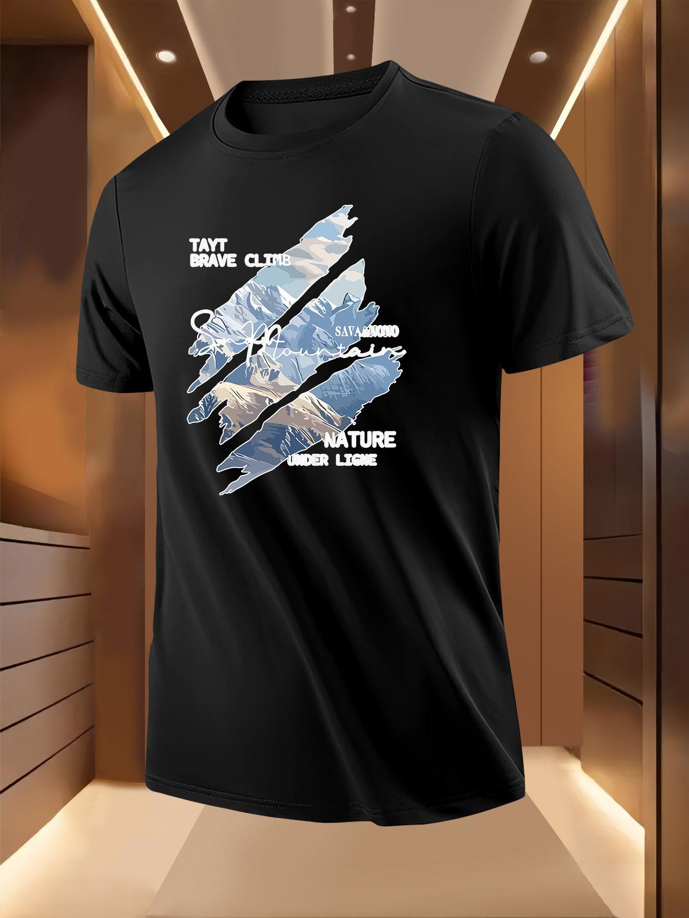 Summer Tshirt with Bold Mountain Print - Breathable XXXXL