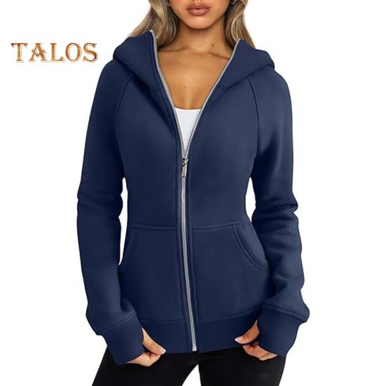 Lady Hoodie Jacket Plush-lined Solid Color Zipper Closure with Pockets Elastic Cuffs And Hem Long Sleeves Cardigan Casual Daily Coat