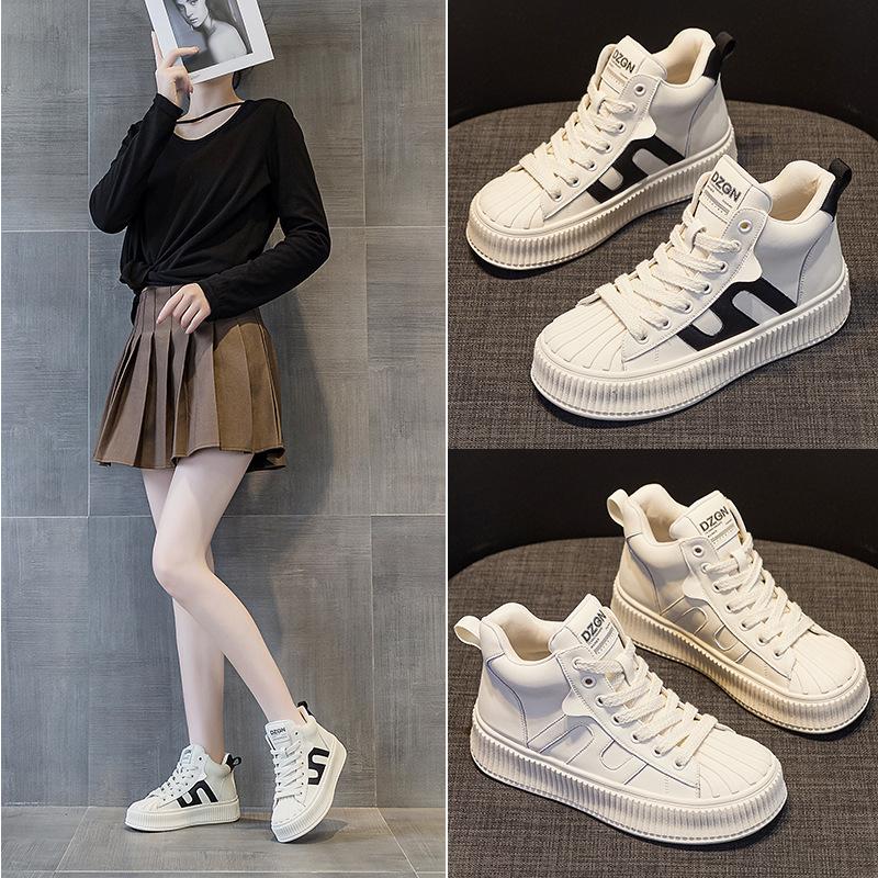 High-top leather little white shoes women's ins tide 2025 autumn and winter new popular spring and autumn Korean version versatile platform sport