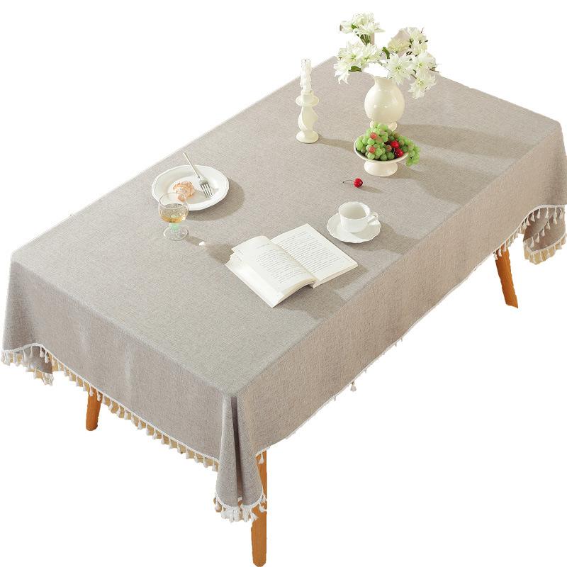 Solid Color Tassel Cotton And Linen Tablecloth Simple High-End Coffee Table Decoration Rectangular Dining Table Cloth