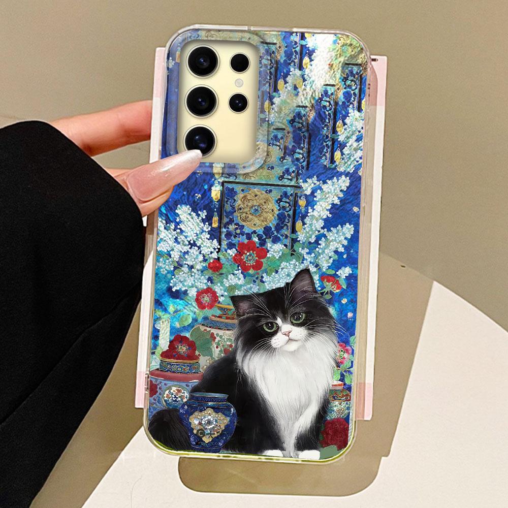 

Black Cat Fox Vortex Texture Women Gilrs Phone Case for Samsung Galaxy S25 Edge S24 S23 S22 S21 FE Plus Ultra Shell Bags Cover Galaxy S25+