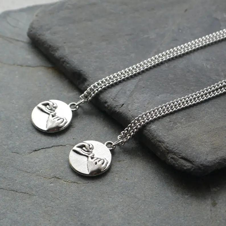 New Silver Color Sun And Moon Necklaces Chain Pair Of Celestial Best Friends Gift For Friend Long Necklaces Pendants Men Women