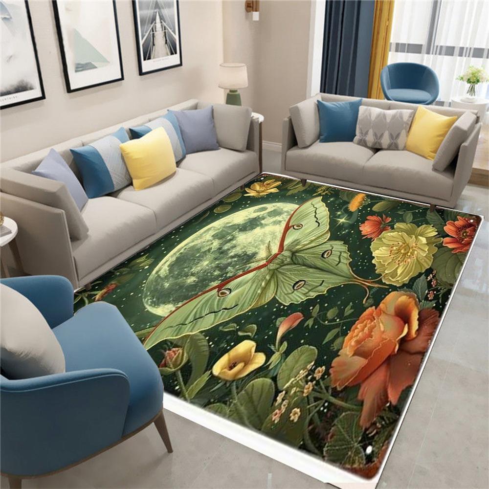 1pc Artistic Butterfly Area Rug and Moth Pattern Lunar Elements Rectangle Mat Hand Machine Made Living Room Bedroom Decoration