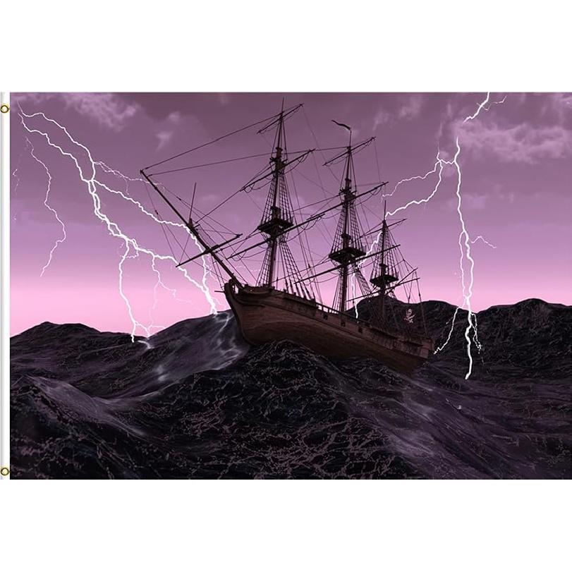 

Пиратский корабль с флагами молнии 2x3 фута для помещения и улицы, яркий цвет, двойная прострочка краев и флаги с двумя латунными люверсами. (2X3) 2X3