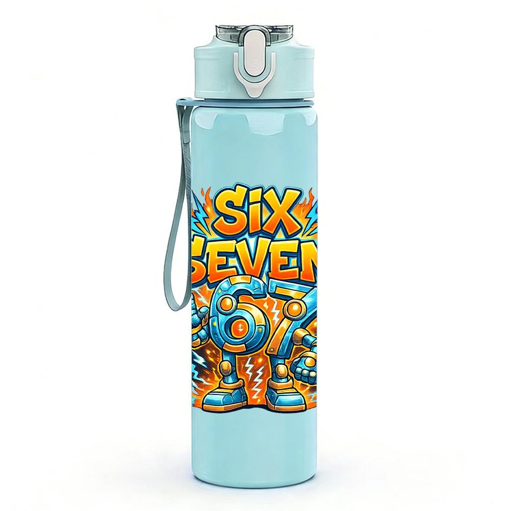 1PC Six Seven Graffiti Letter Art Print 750ml Color Plastic Sports Water Bottle Leakproof Flip Straw Lid Suitable for Sports Office Home Use