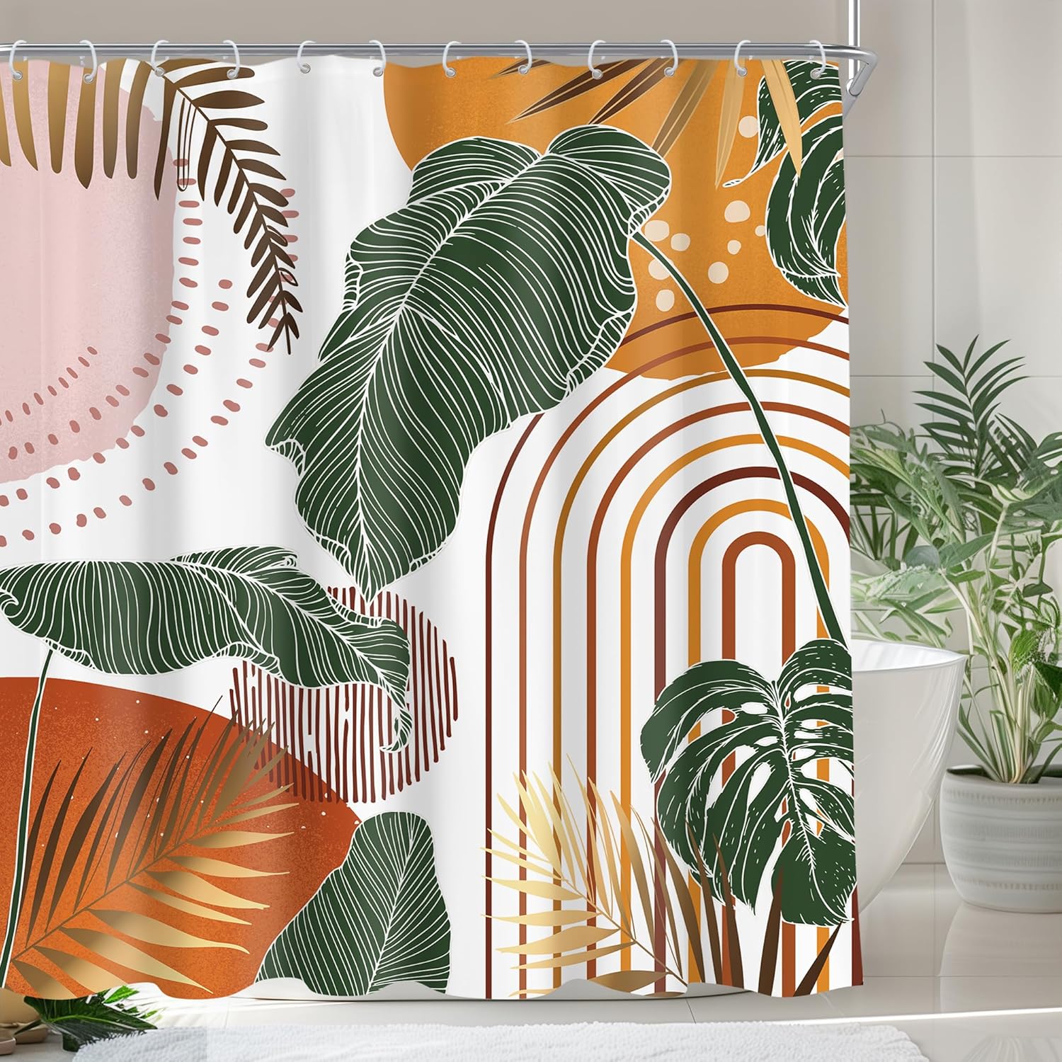 

Black Gold Christian Shower Curtain, Tropical Palm Bible Verse Print, Modern Monstera Aesthetic With Hooks W60H190(CM)-1 Pcs