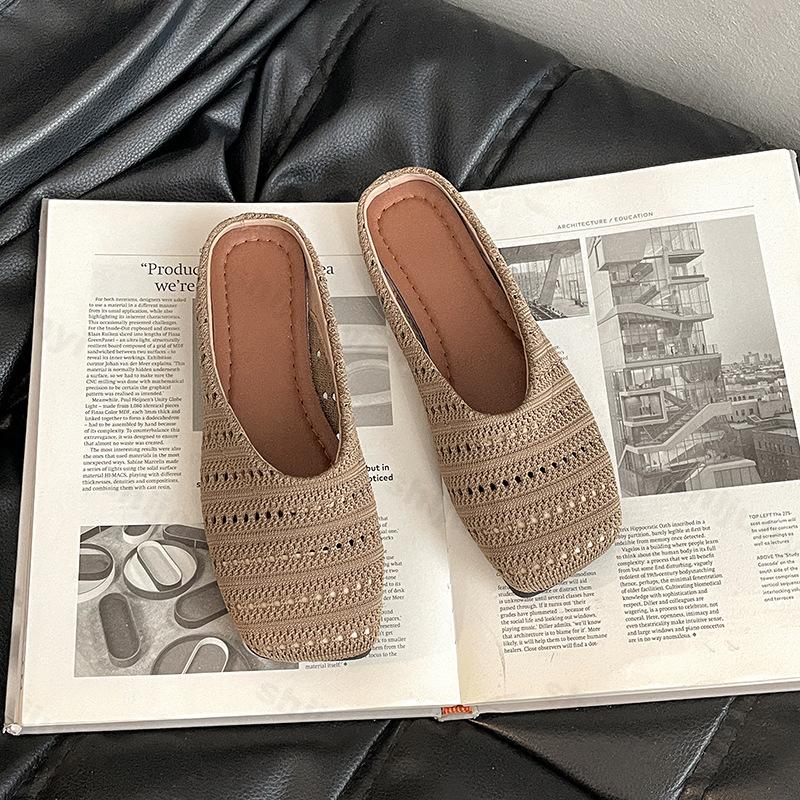 Fashion Retro Woven Design Casual Flat Half Slippers for Women 2025 Summer Hollow Breathable Comfortable Sandals Fashion Beach Draggers