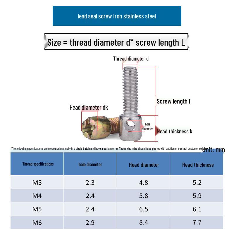 304 Stainless Steel Lead Seal Galvanized Meter Screw with Cross Hole