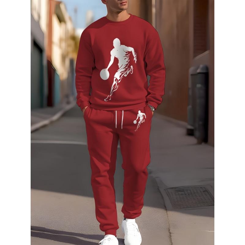Herbst Freizeit Herren Langarm Set Trendiger Farbverlauf Print Outdoor Rundhals Langarm Oberteil & Lässige Hose Zweiteiliges Set