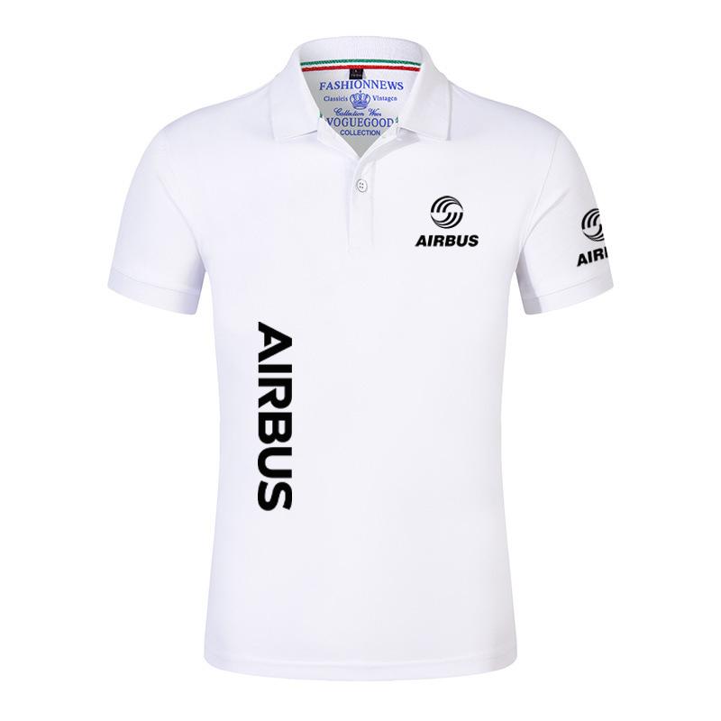 New Solid Color Men AIRBUS AVIATION Flight Lapel Polo Shirt Bare Stand Collar T-shirt European Loose Short Sleeves Tops