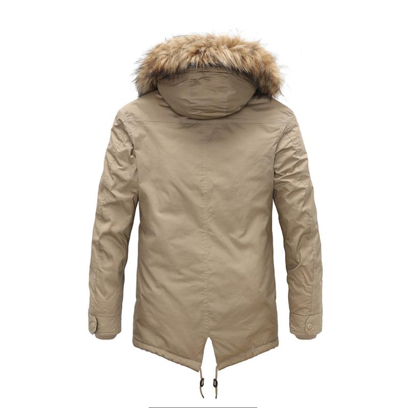 Winter Men's Bomber Jackets with Fur Collar Thick Warm Hooded Coat Casual  Mid-length Down Coat
