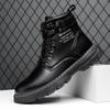 Men's Versatile Work Boots, Casual Shoes, Thick Soled Pure Black High Top Boots for Men