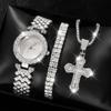 Personlig Kvartsklokke Tilbehørssett Herre Dame Enkel Mote Dobbel Rad Armbånd Kors Klokke