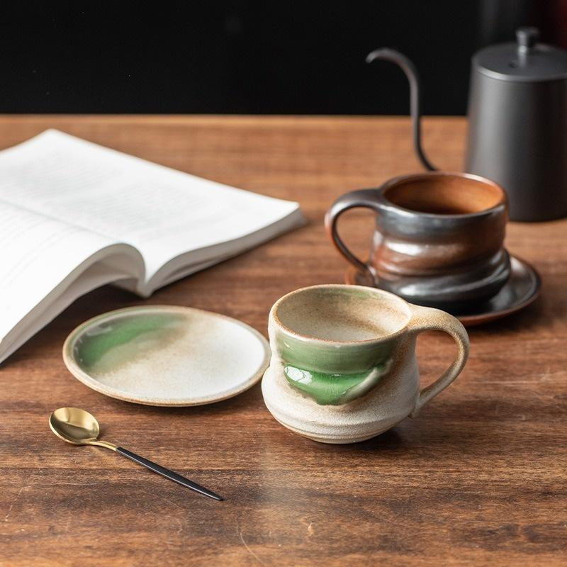 Japanese Nordic Travel Cup and Saucer Vintage Ceramic Coffee Cup and Saucer Camping Aesthetic Koffie Afternoon Tea Set Milk Cup