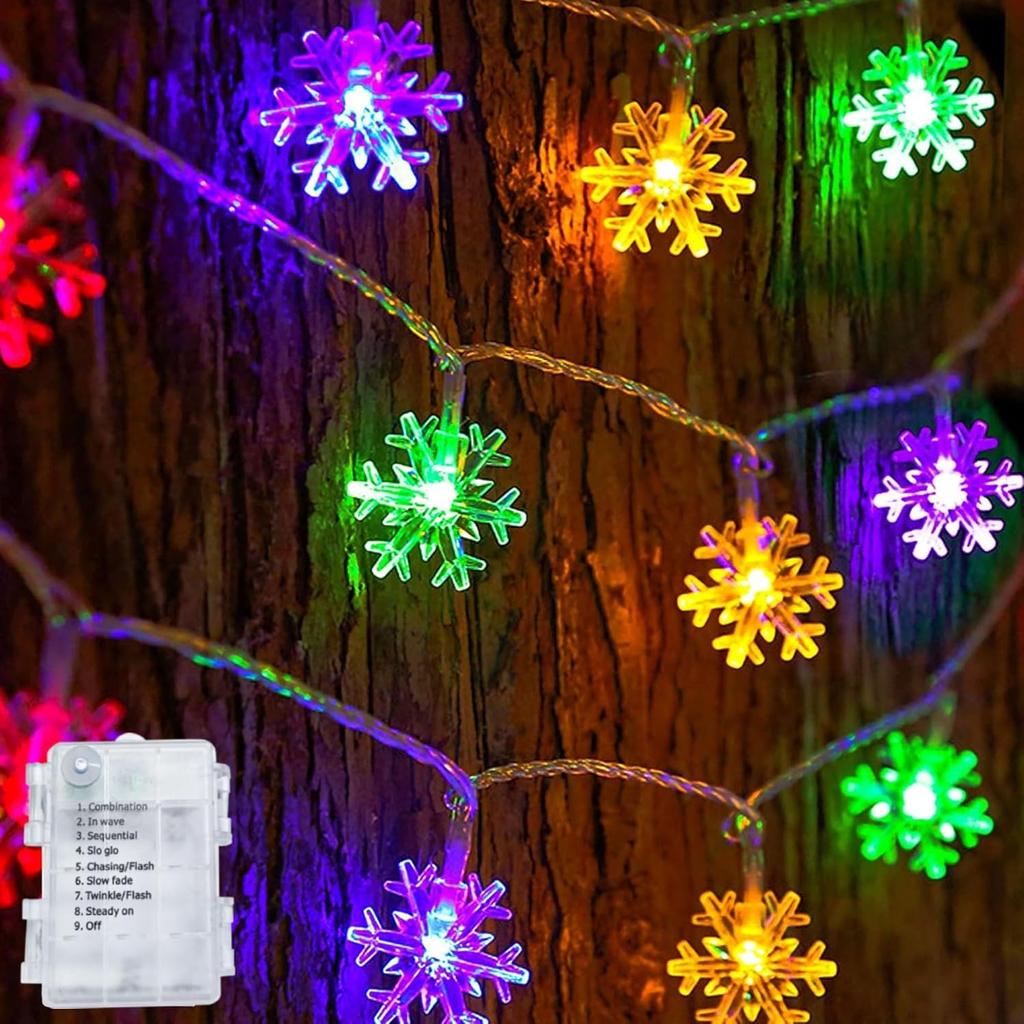Dazzle Bright Christmas Snowflake String Lights, 2 Pack Total 100LED 50FT Battery Operated Christmas Lights with 8 Lighting Modes for Indoor Outdoor