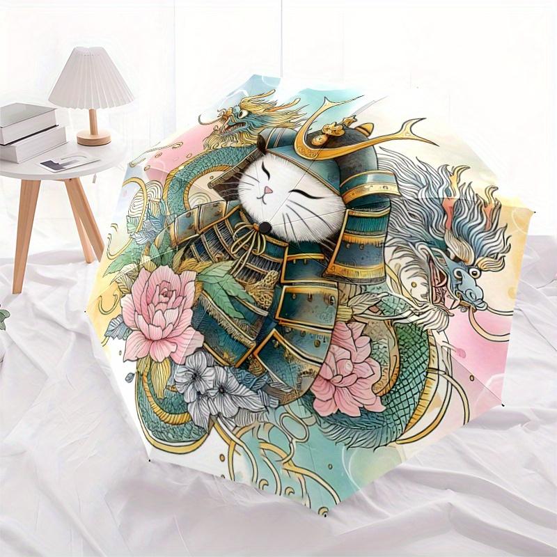 

1pc Samurai Cat Folding Umbrella: Auto-Open Close, Portable Design, Outdoor, for Fans & Travelers, Festive Gift Idea!K081