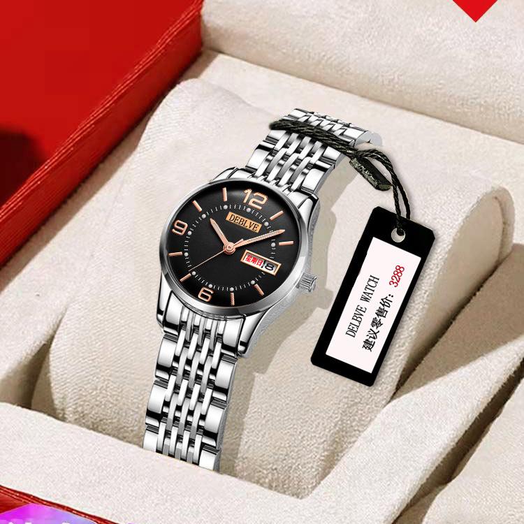 Swiss Women's Luminous Calendar Watch with Fashionable Alloy Steel Band and Waterproof Design