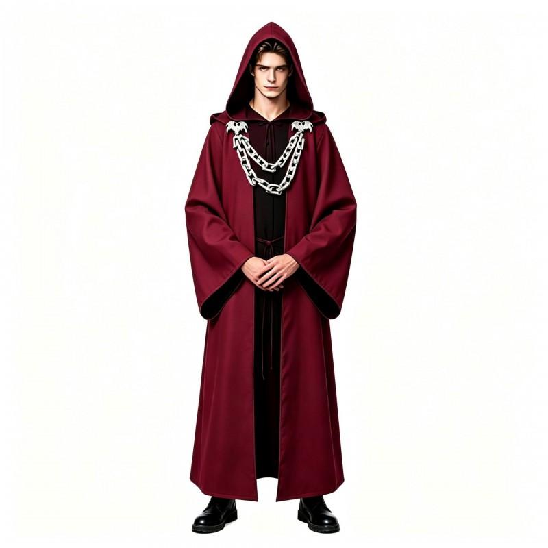 Halloween Gothic Hooded Robe Costume With Chain Detail Medieval Wizard Priest Cosplay Outfit Party