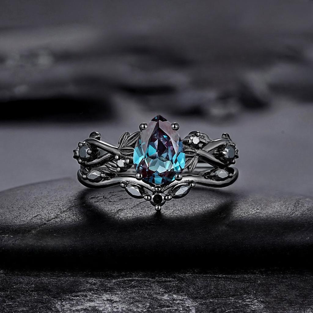 Кольцо Gun Black Inkstone Sea Blue Diamond Ring Помолвочное ювелирное изделие для женщин 11