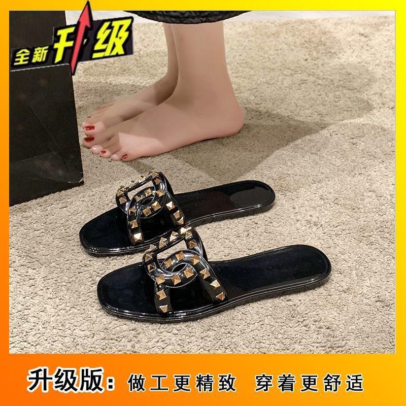 Willow nail cool slippers women's flat bottom wear non-slip one-word slippers fashion versatile beach sandals 2025 summer new