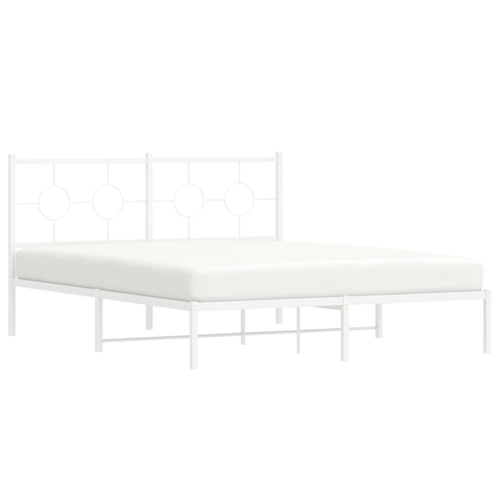Metal Bed Frame with Headboard White 150x200 cm