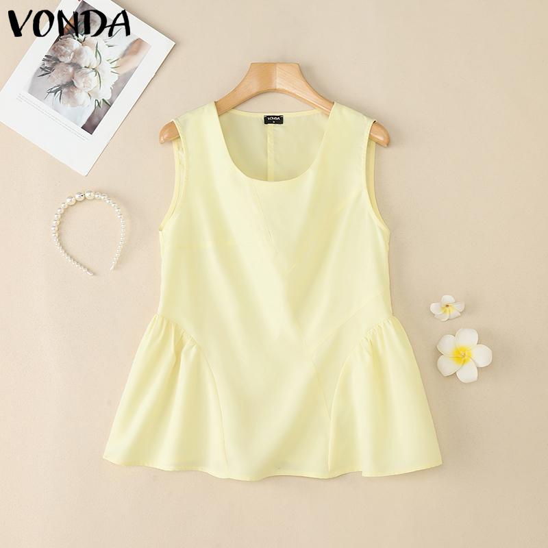 VONDA Women Summer Sleeveless Solid Color Casual Tank Tops