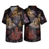 Herren Halloween Print V-Ausschnitt Kasack mit Tasche Kurzarm Uniformhemd