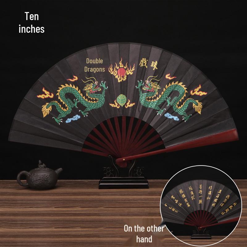 10-Inch Handmade Chinese Style Folding Fan: Custom Men's Hanfu Disco Fan