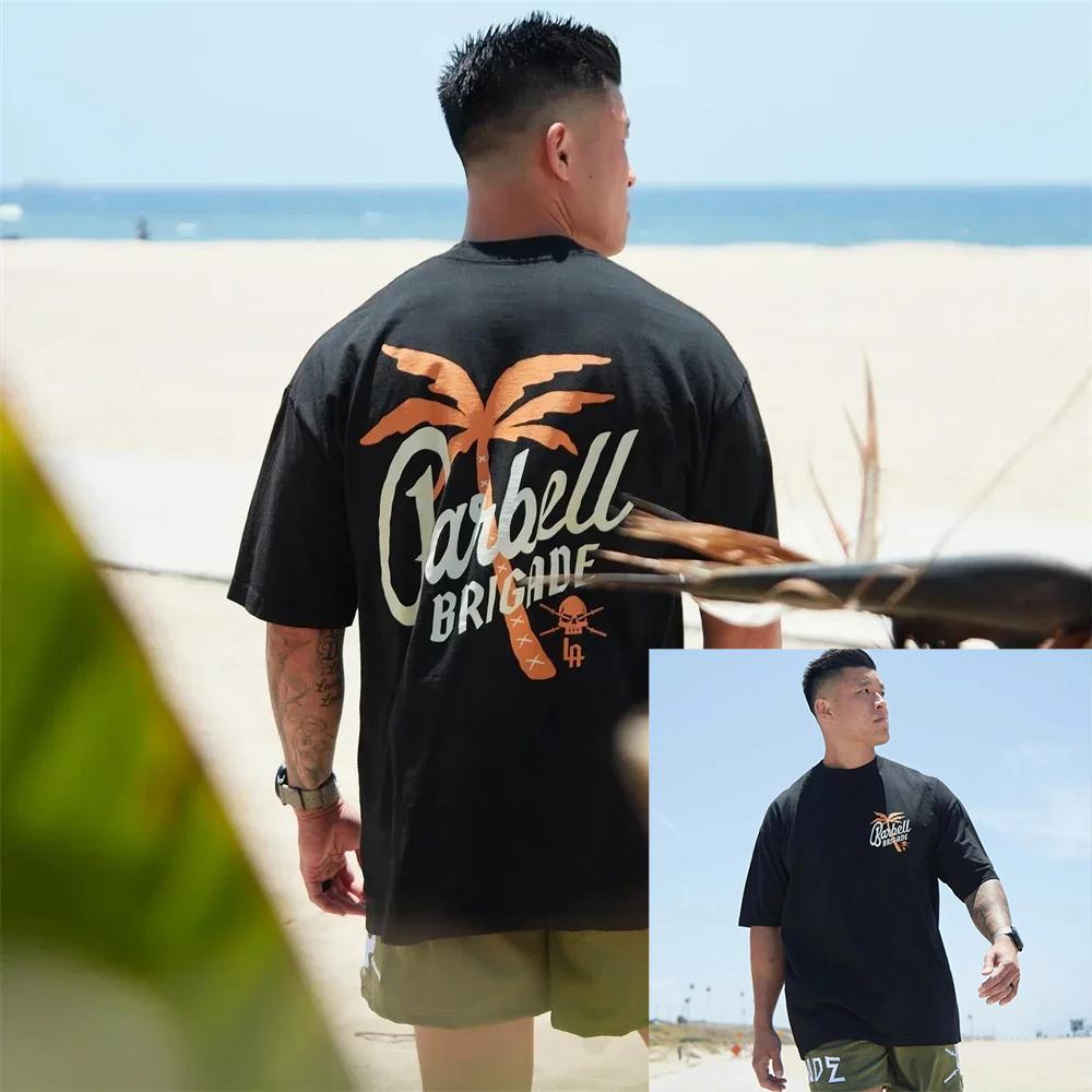 

Футболка Barbell Brigade PALM TREE TEE для фитнеса и мышц, повседневная футболка, летняя мужская спортивная футболка для тренировок, спортивная футболка унисекс, топы XXXXXL