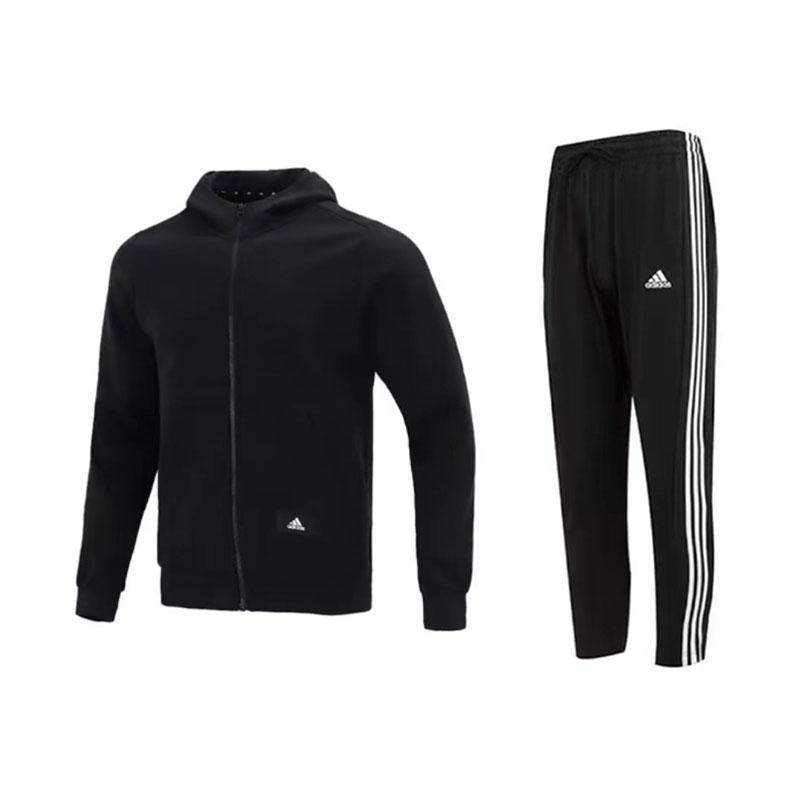 

Adidas Hooded Long Sleeve Top And Elastic Pants Casual Sports Set Men Sets Black HA1416+IC0044 S