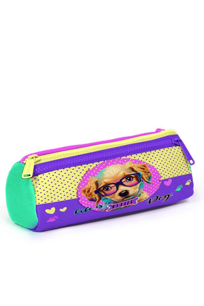 coral high Kinder-Gelb-Rosa-Süßer-Hund-gemusterter Rakel mit drei Fächern, 3-teiliges Taschenset SET0123952