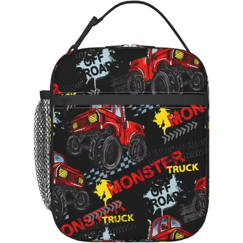 Truck Cars Pattern Lunch Bag Insulated Portable Reusable Lunch Box with Zipper for Women Men Picnic Beach for Kids