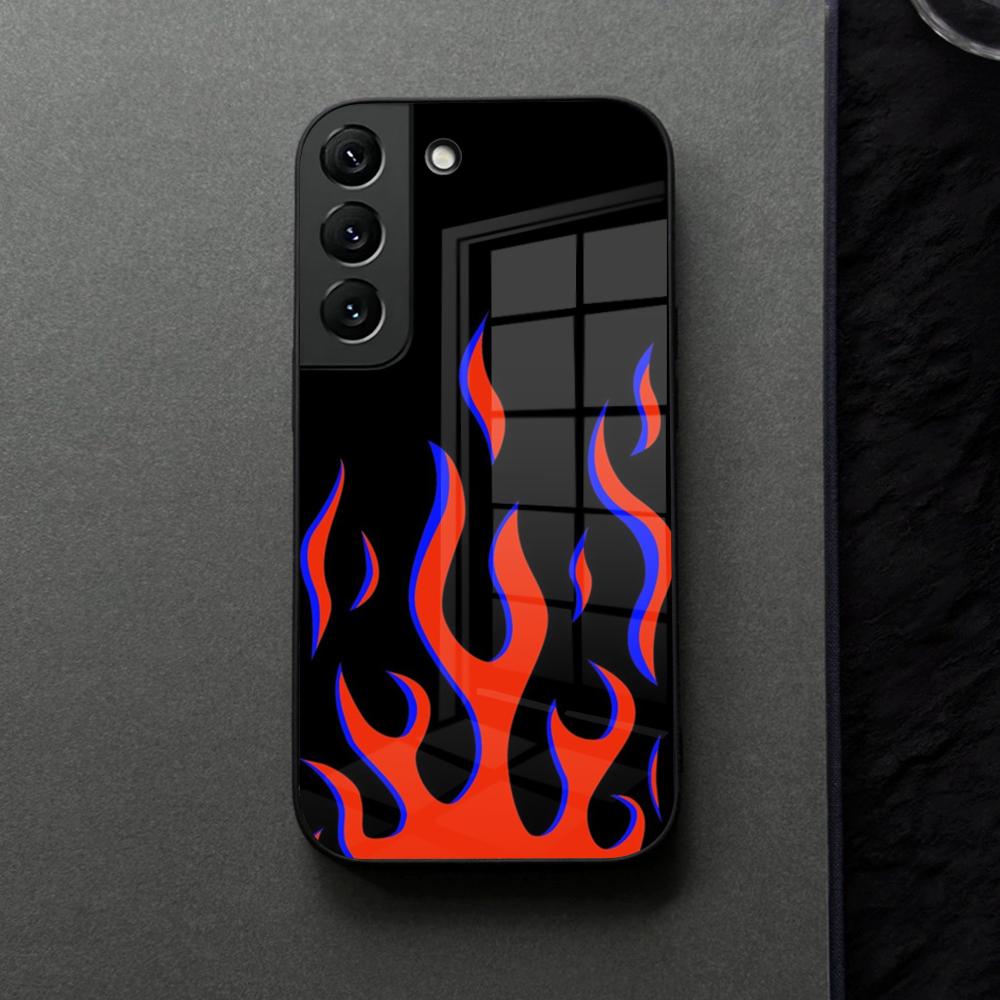 Fashion Flame Pattern Phone Case Glass For Samsung Galaxy S21 S26 S25 S22 S20 S24 S23 Ultra Fe Plus A16 A34 A54 A24 Coque