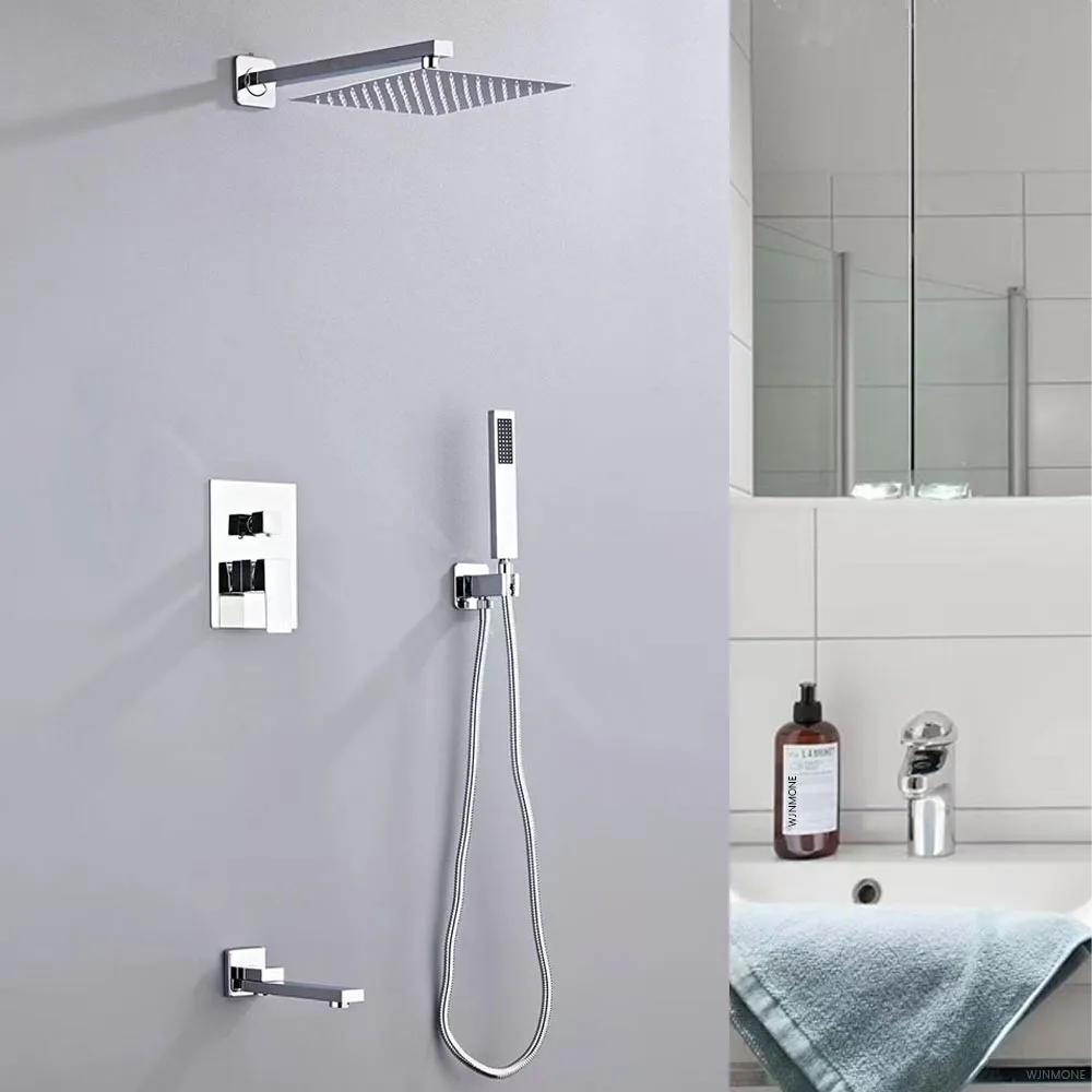 Luxury Brushed Gold/Black/Silver/Grey Hidden Bathroom Shower Faucet Set 10 Inch Shower Head Bathtub Rain Mixer Tap Shower System