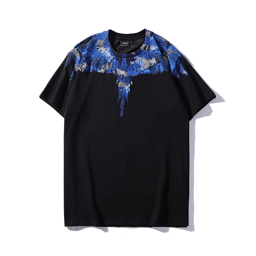 Marcelo Classic Phantom Wings Short Sleeve T-Shirt with Colorful Feathers and Lightning Design