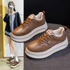 Thick baseplate shoes spring and autumn new leather heightening small student breathable casual shoes tide