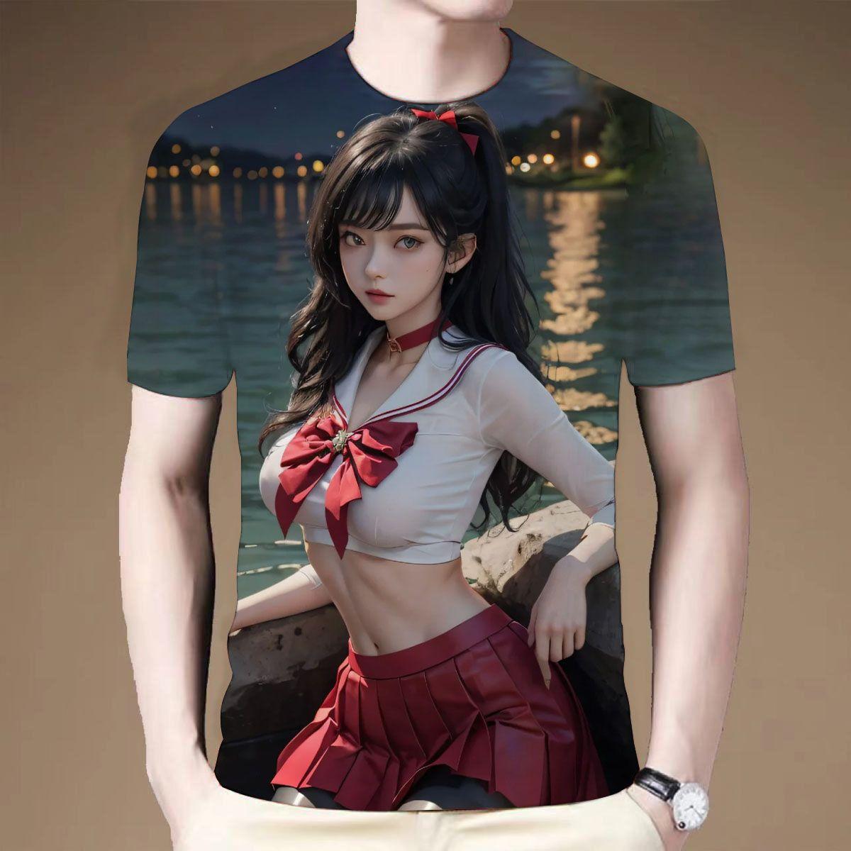 

Футболка летняя с коротким рукавом с 3D-принтом, сексуальная, милая, униформа, серия для девочек, мужская и женская, летняя, с коротким рукавом 6XL