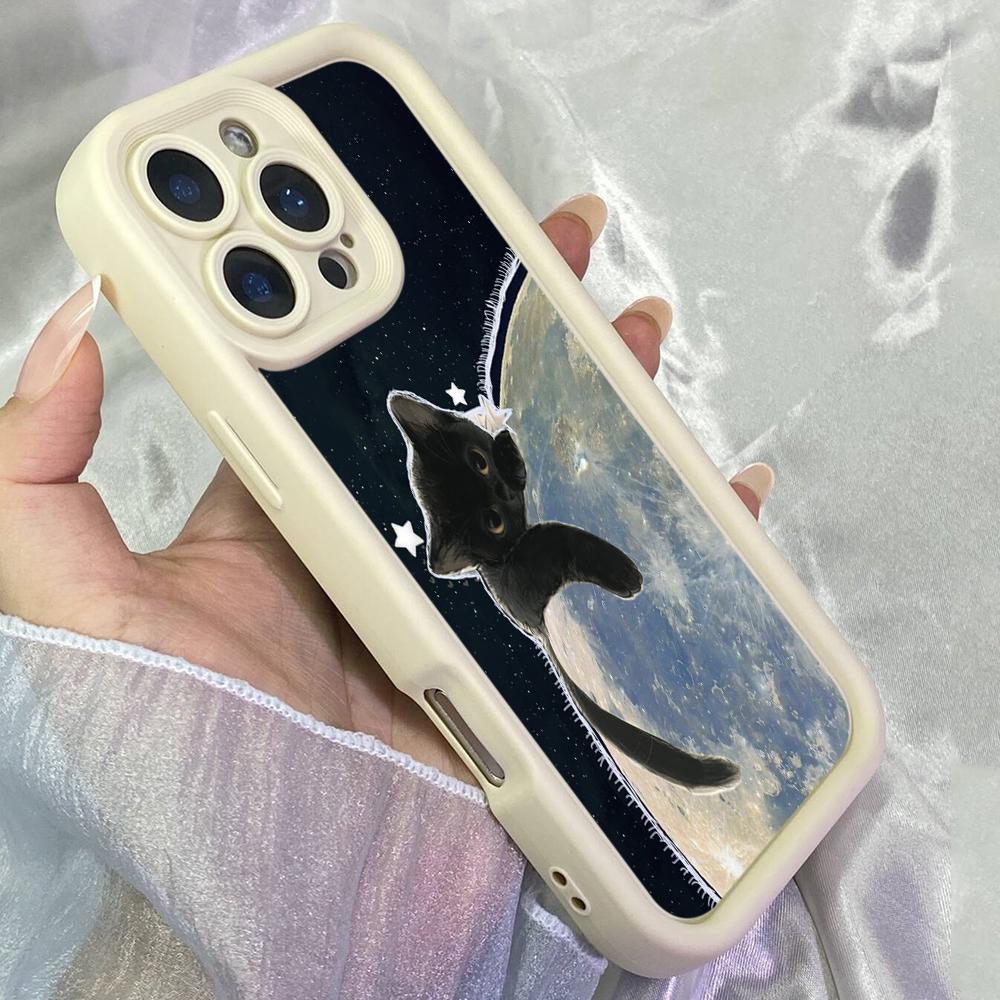 JT123 Katze umarmt Mond für iPhone 17 16 15 14 Pro Max Samsung S26 S25 S24 Ultra A17 A16 A07 A56 A06 Xiaomi 15T Redmi 15c 14c Note 13 14 Weiche TPU-Hülle