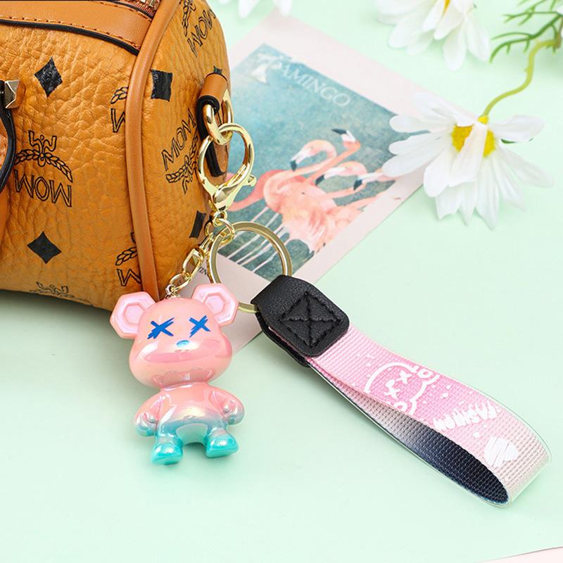 1Pc Cute Gradient Doodle Bear Girl Backpack Creative Keychain Animal Pendant Car Keychain Student Backpack Decoration  Gifts Unisex
