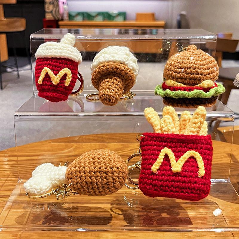 Burger Fries Mcdonalds Yarn Knitted Couple Keychain Set Lovers Romantic Gift