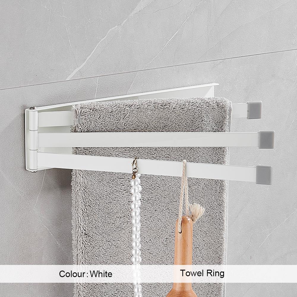No Punching Towel Holder Rotating Multi-rod Adjustable Rod Towel Holder Hanging Rod for Bathroom Storage Shelf Household белый