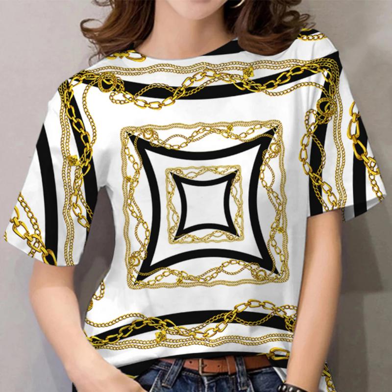 T-shirt Estiva da Donna Stampa Barocca 3D Manica Corta Lusso Moda Ragazza Top Tee Harajuku Tshirt Abbigliamento Taglie Forti Y2k