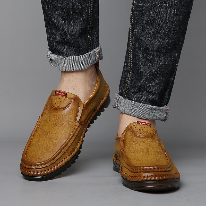 Doudou Shoes Men's Autumn New One-pedal Leather Shoes Men's Non-slip Soft Leather Soft Sole Versatile Breathable Men's Casual Shoes