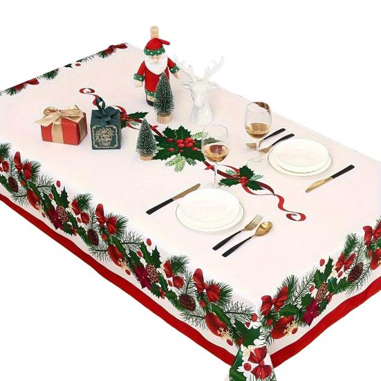 Christmas Tablecloth Winter Snowman Xmas Tree Wreath Design Rectangle Tablecloths Washable Fabric Table Cover