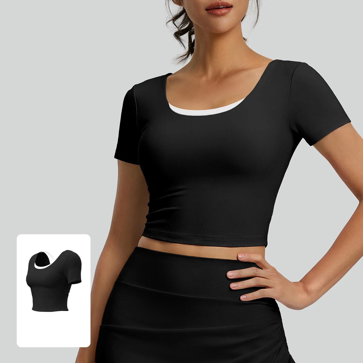 

2026 Новый летний дышащий топ для йоги женский для улицы бега спорта фитнеса с короткими рукавами S