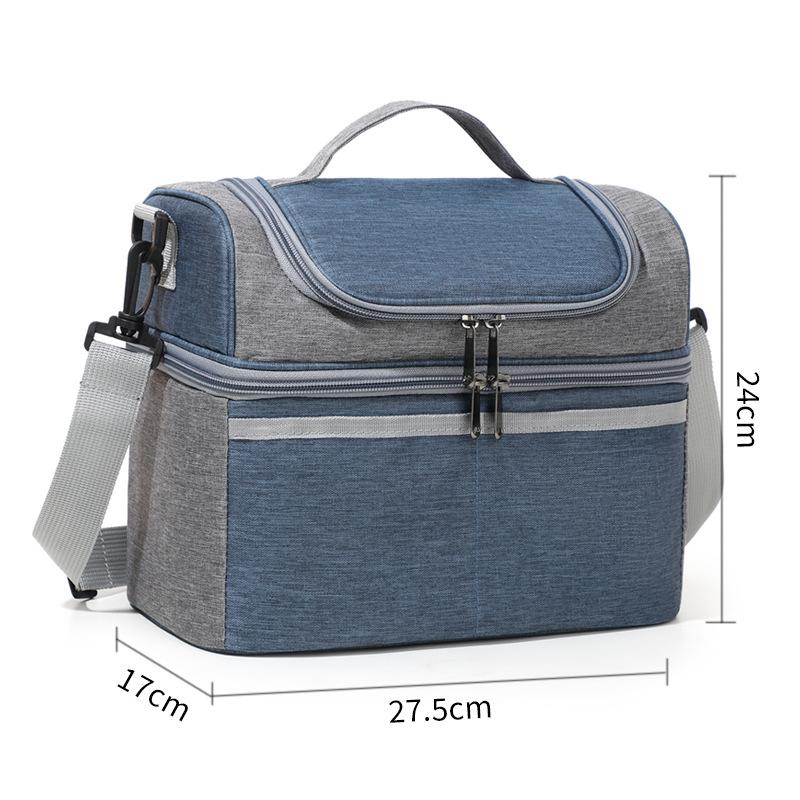 Double Layer Color Block Fresh Ice Bag Simple Fashion Crossbody Handheld Lunch Bag Large Capacity Lunch Bento Insulated Bag 1509₽