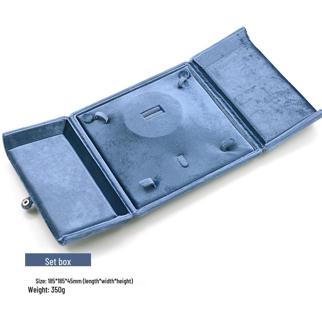 Misty Blue Velvet Jewelry Box: Double Opening for Rings, Earrings, Necklaces, Bracelets, Bangles, Rosaries, and Jewelry Pouch.