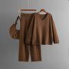 Solid color collar fashion set, new autumn and winter loose high-waisted casual sweater two-piece set