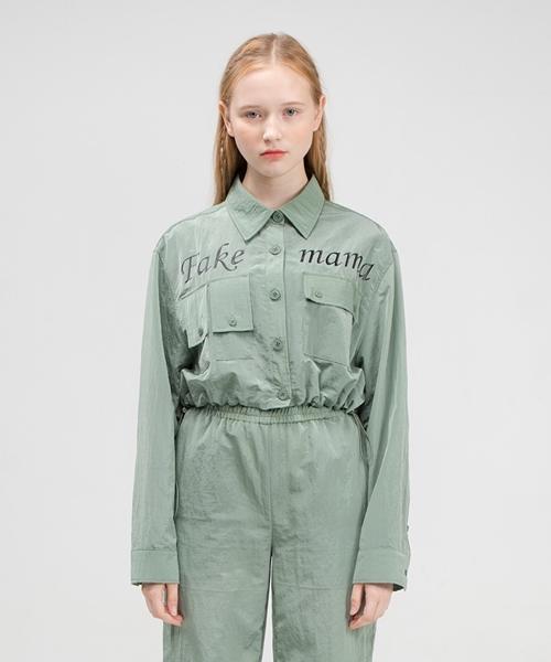 Fake Mama Nylon Crop Shirt [Khaki] Light Gray