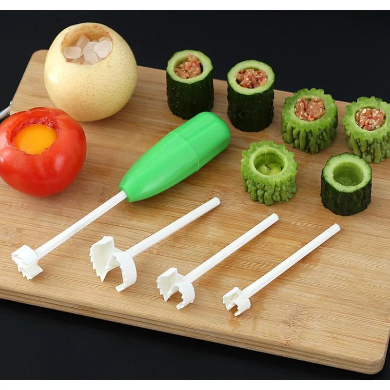 4pcs/set Vege Drill Vegetable Spiral Cutter Spiralizer Digging Device Corer  For Stuffed Vegetables Kitchen Accessories